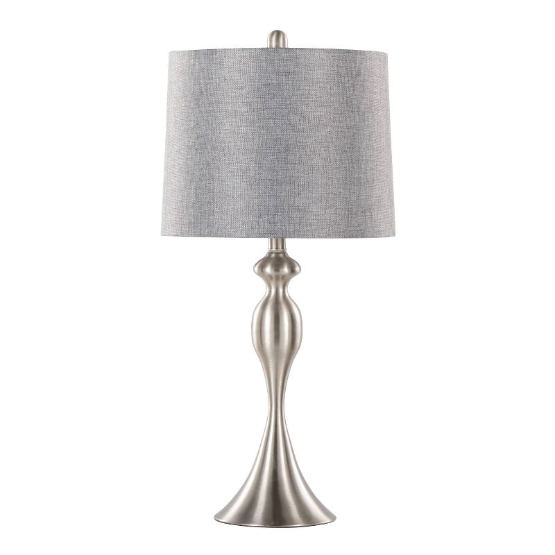 LumiSource (Set of 2) Ashland 27&#34; Contemporary Metal Table Lamps Brushed Nickel with Gray Textured Linen Shade from Grandview Gallery, 2 of 8