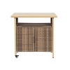 Outdoor Wicker Bar Cart with Storage and Wheels Patio Rattan Beverage Table with Plastic Wood Top for Garden Backyard or Poolside -The Pop Home - 2 of 4