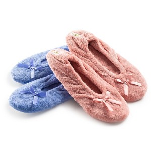 Roxoni Women's Plush Terry Cotton & Velour Ballerina Slippers – 2-Pack of Cozy Indoor Footwear - 1 of 4