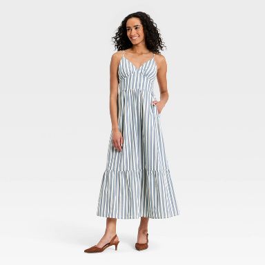 Women's Pullover Maxi A-Line Dress - Universal Thread™ Blue Striped XS