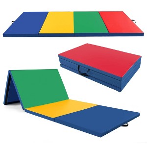 Costway 10' x 4' x 2" 4-Panel Folding Exercise Mat with Carrying Handles for Gym Yoga Black/Blue/Navy/Colorful/Pink&Blue/Pink/Light Pink/Navy - 1 of 4