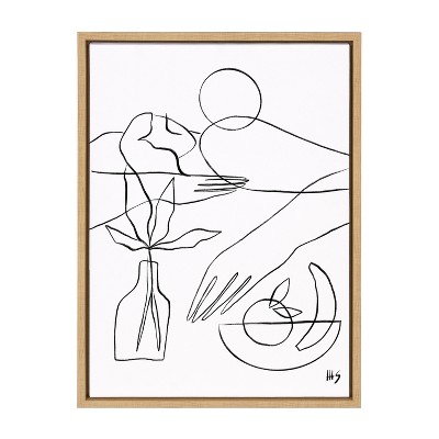Natural Framed Abstract Line Art Canvas Print 18x24