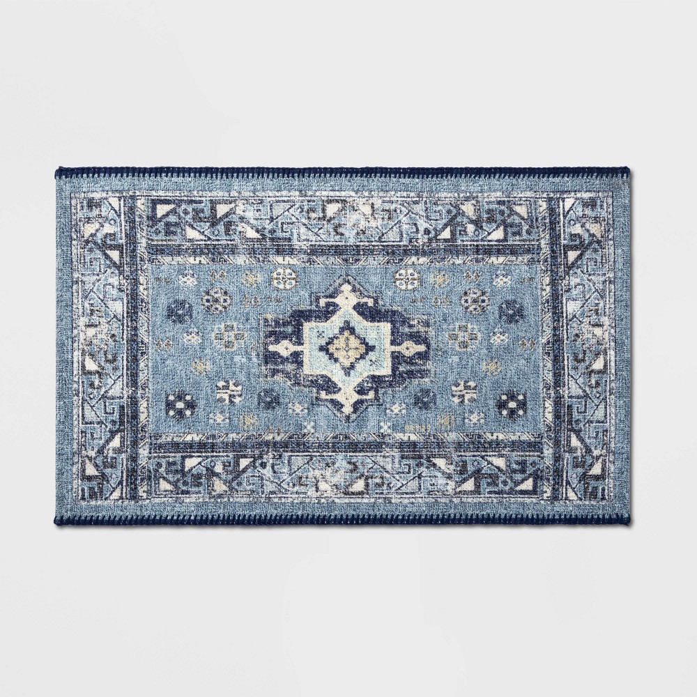  x 20in Vintage Persian Medallion Kitchen Rug Blue