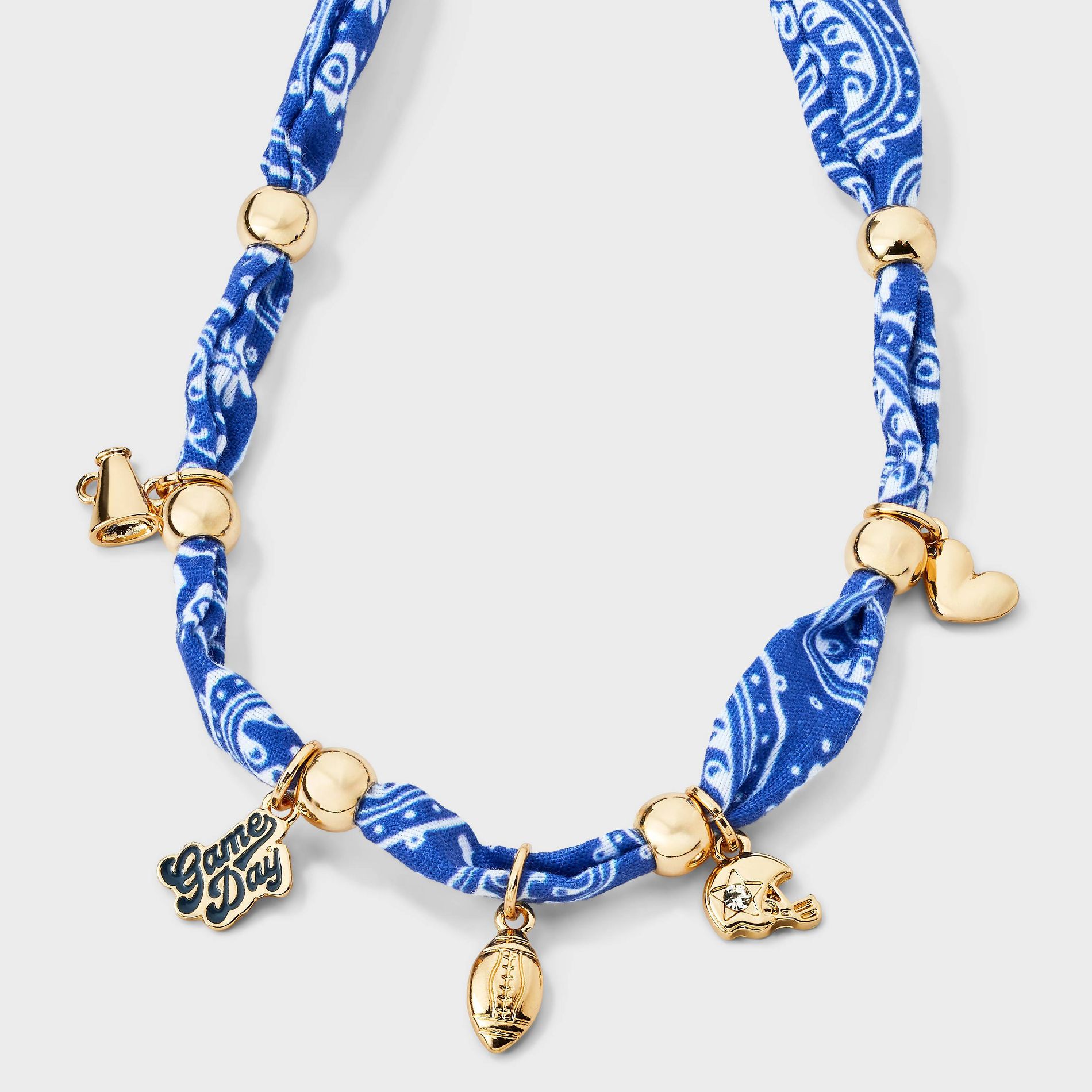 Game Day Football & Helmet with Heart Charm Bandana Necklace - Wild Fable™