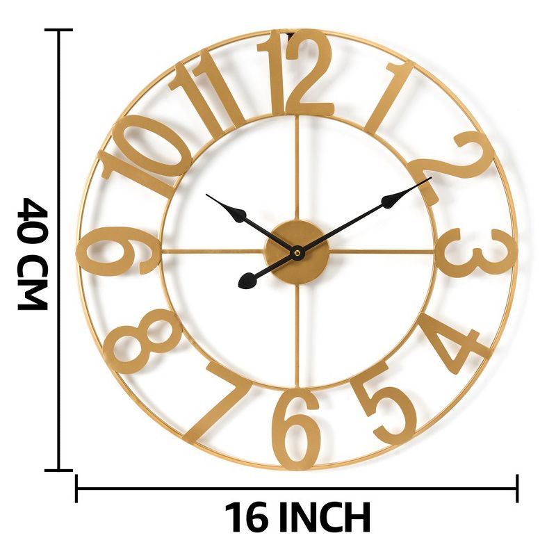 Sorbus Large Wall Clock for Living Room Decor - Numeral Wall Clock for Kitchen - 16-inch Wall Clock Decorative (Gold), 4 of 8