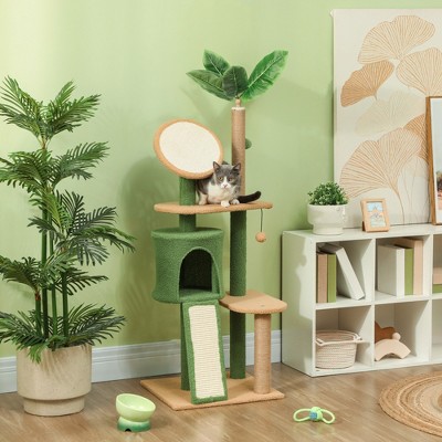55-Inch Green and Beige Cat Tree with Scratching Posts and Condo