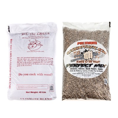 Rec Tec Grills 40 Pound Ultimate Premium Hardwood Pellets & CookinPellets 40 Pound Perfect Mix Hickory, Cherry, Hard Maple, Apple Wood Smoking Pellets