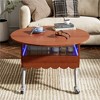 28"W Lift-Top Coffee Table Cocktail Table Center Table with Round Table, Wheels, Storage Space, Multi-Color LED and Metal Frame, Mahogany-ModernLuxe - 2 of 4