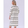 INSPIRE CHIC Womens Nightgown Cotton Stripe Long Sleeve Built-in Bra Pattern Round Neck Winter Midi Sleepwear Nightdress - 4 of 4