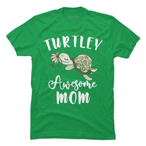 Men's Design By Humans Turtley Awesome Mom Turtle with Flower By animalshop T-Shirt - 1 of 2