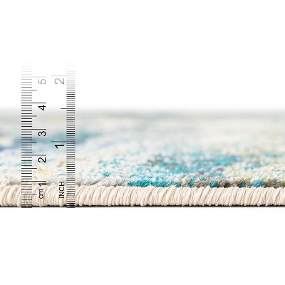 Luminous Harmony 4' Square Light Blue & Beige Abstract Synthetic Rug