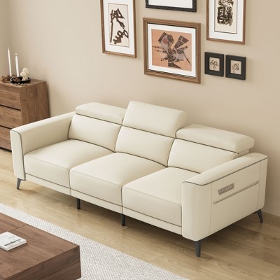 Gaoyangjiaju 112.5 in. ultra-comfortable genuine leather sofa 3-seater dual motor sofa
