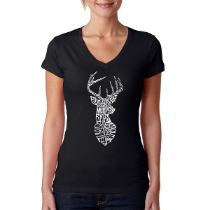 LA Pop Art Women's Word Art V-Neck T-Shirt - Types of Deer - 1 of 4