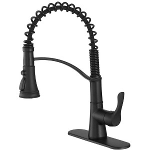 Single Handle 3 Spray High Arc Pull Down Sprayer Kitchen Faucet With Deck Plate in Matte Black - 1 of 4