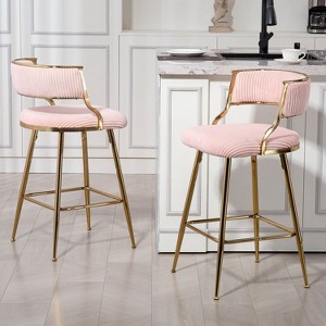 CAVINAS 26"Luxury Counter Height Bar Stool,Set of 2,Corduroy Kitchen Stools,Counter Barstools with Golden Chromed Base,Dining Chairs - 1 of 4