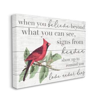 Stupell Industries Believe Love Never Dies Inspirational Cardinal Bird Word Design