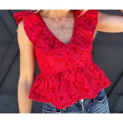 Women's Jacquard Crop Baby Doll Top - day + moon