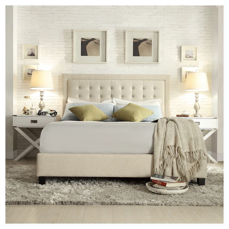 Queen Hudson Button Tufted Platform Bed with High Footboard Oatmeal -  Inspire Q, 3 of 5