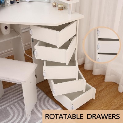 Vanity Desk w/ Lights & Outlet, 5 Drawers, Adjustable Lighting, Stool - for Women & Girls