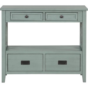 36-Inch Farmhouse Style Console Table with 4 Drawers, Green Buffet Cabinet with Storage Shelf, Sofa Table for Entryway, Hallway, Rustic Design - 1 of 4
