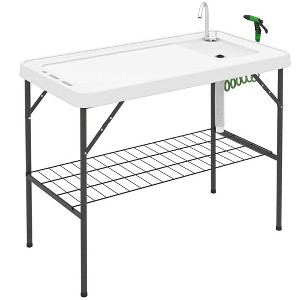 Outsunny Folding Fish Cleaning Table with Sink, Outdoor Fillet Table for Picnic Beach Patio - 1 of 4