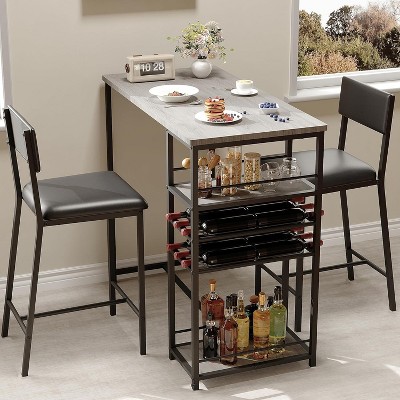 Garvee Dining Table Set for 2,Counter Height Table with 2 Upholstered Chairs and Storage Shelves, Bistro Table and Chairs Set of 2, Kitchen Table Set