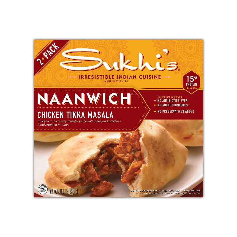 Sukhi&#39;s Frozen Chicken Tikka Masala Indian Naan Sandwich with Pea &#38; Potato - 10.4oz/2ct, 1 of 6