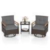 Costway 3 PCS Outdoor Swivel Chair Set with 2-Tier Tempered Glass Side Table Cushions Gray/White - 2 of 4