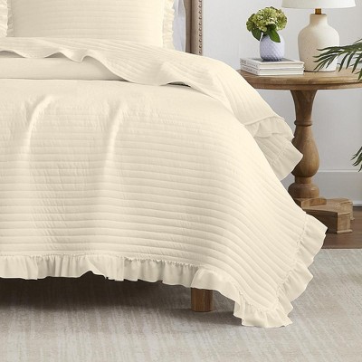 Carla Beige Queen Polyester Quilt Set with Fringe Detailing