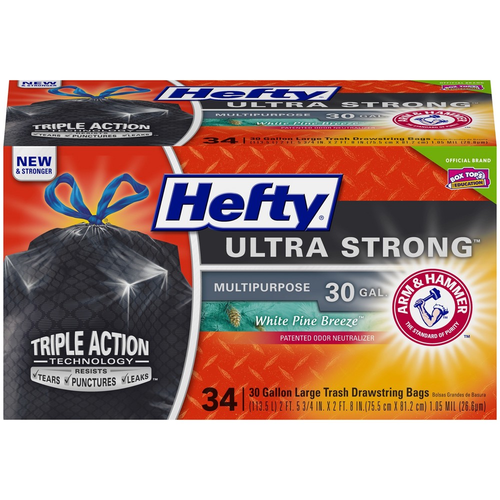 Hefty White Pine with A&h Multi purpose Drawstring Trash Bag 30 Gal - 34ct