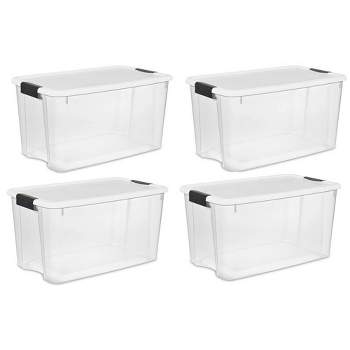 Sterilite Ultra Latch Box, Stackable Storage Bin with Lid, Plastic Container with Heavy Duty Latches to Organize, Clear and White Lid