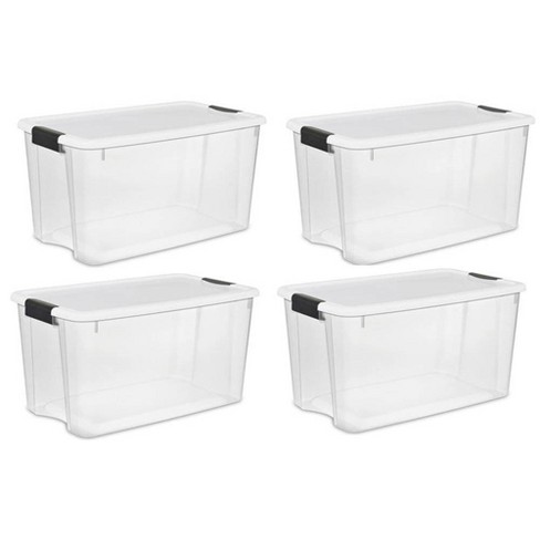 Sterilite 30 Quart/28 Liter Ultra Latch Box, Clear with a White
