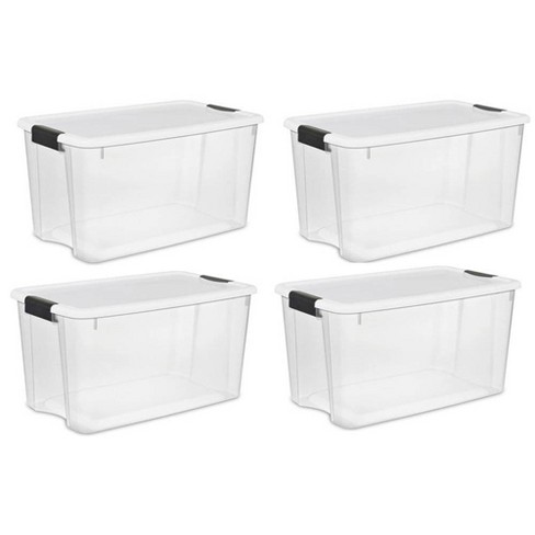 Sterilite 30 Qt Ultra Latch Box, Stackable Storage Bin with Lid, Plastic  Container with Heavy Duty Latches to Organize, Clear and White Lid, 6-Pack