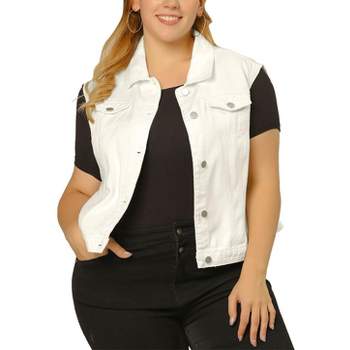 Agnes Orinda Women's Plus Size Buttons with Two Chest Flap Pockets Denim Vests