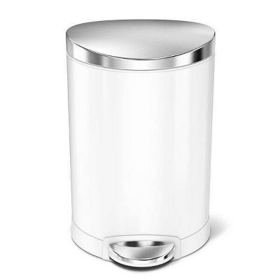 simplehuman 6L Stainless Steel Semi-Round Step Trash Can White