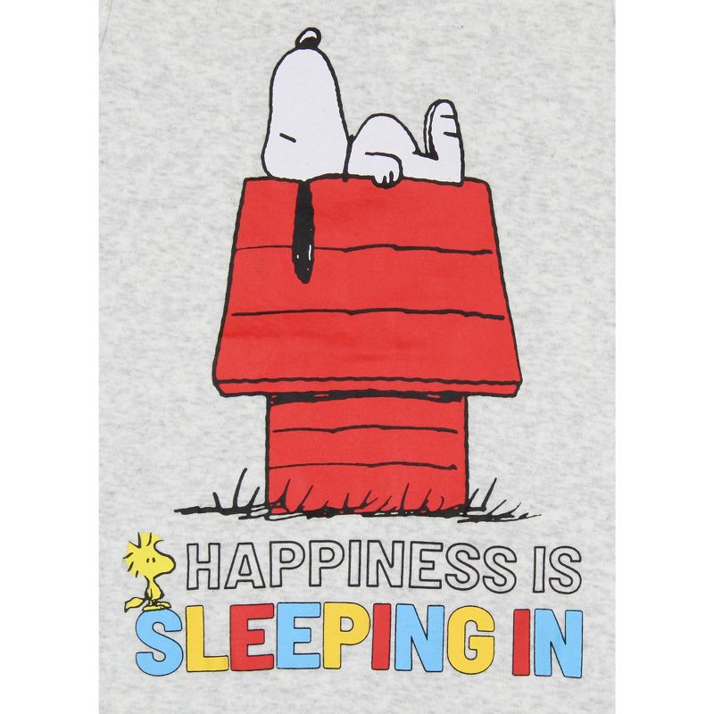 Peanuts Girls' Snoopy Happiness Is Sleeping In Pajama Set Tank Top Shorts Grey, 3 of 7