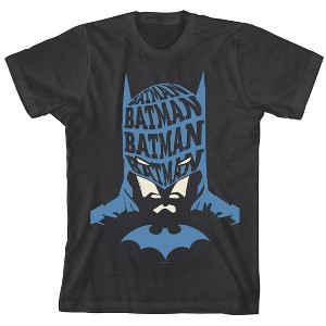 Batman Core Text on Superhero Character on Black  T-Shirt Short Sleeve Youth T-Shirt - 1 of 3