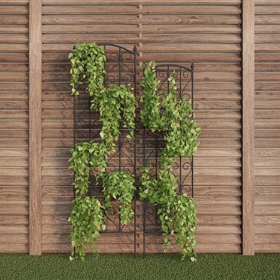 Black Powder-Coated Metal Scroll Pattern Garden Trellis Set