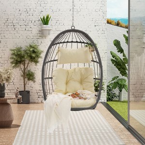 PAGED Swing Chair Outdoor, Outdoor Garden Rattan Egg Swing Chair Hanging Chair Wood for Living Room Balcony - 1 of 4