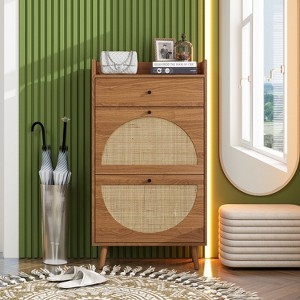 TIRAMISUBEST Rattan - Walnut Mobile File Cabinet - 1 of 4