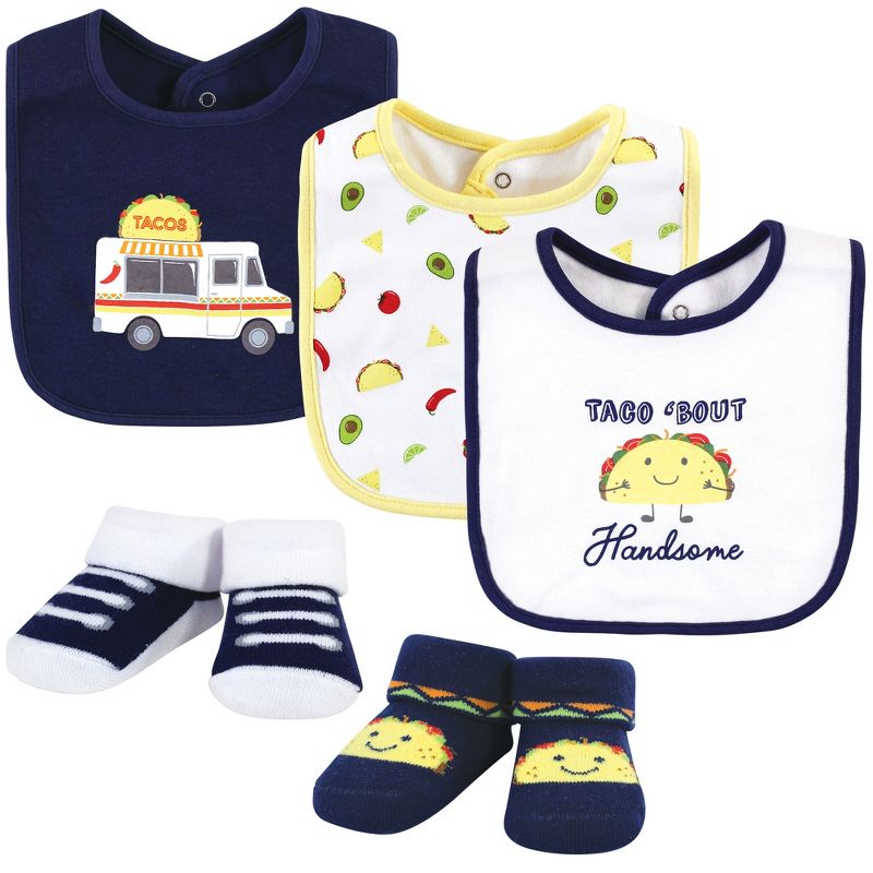 Hudson Baby Infant Boy Cotton Bib and Sock Set, Handsome Taco, One Size, 1 of 7