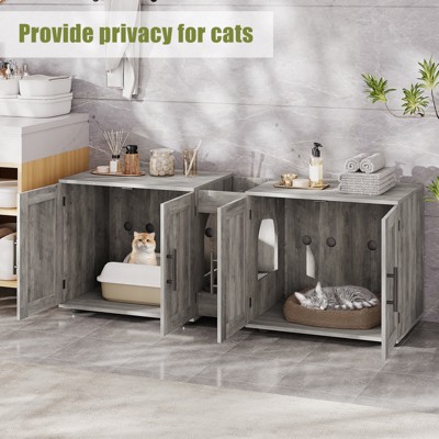 Double Cat Litter Box Enclosure – Hidden Wooden Cat House with Storage, Ventilated Odor Control