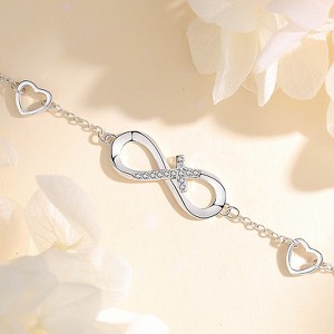 Sterling Silver Infinity Cross Heart Bracelet, Adjustable Chain with Cubic Zirconia Accents – Symbol of Love & Faith, with Jewelry Box - 1 of 3