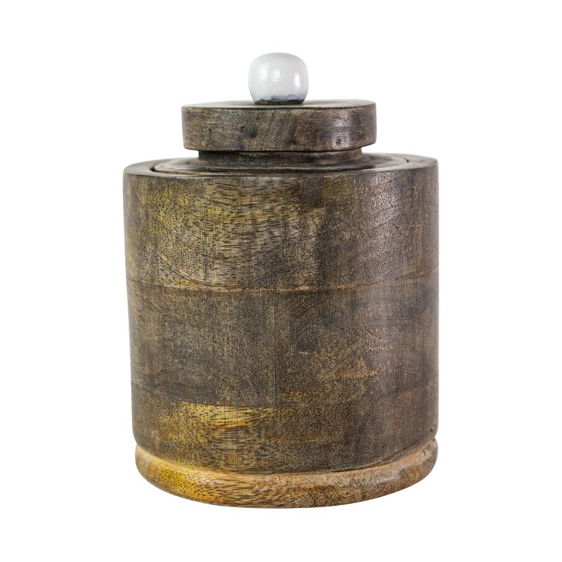 Round Canister Natural Mango Wood - Foreside Home & Garden, 1 of 7