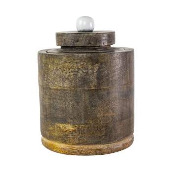 Round Canister Natural Mango Wood - Foreside Home & Garden
