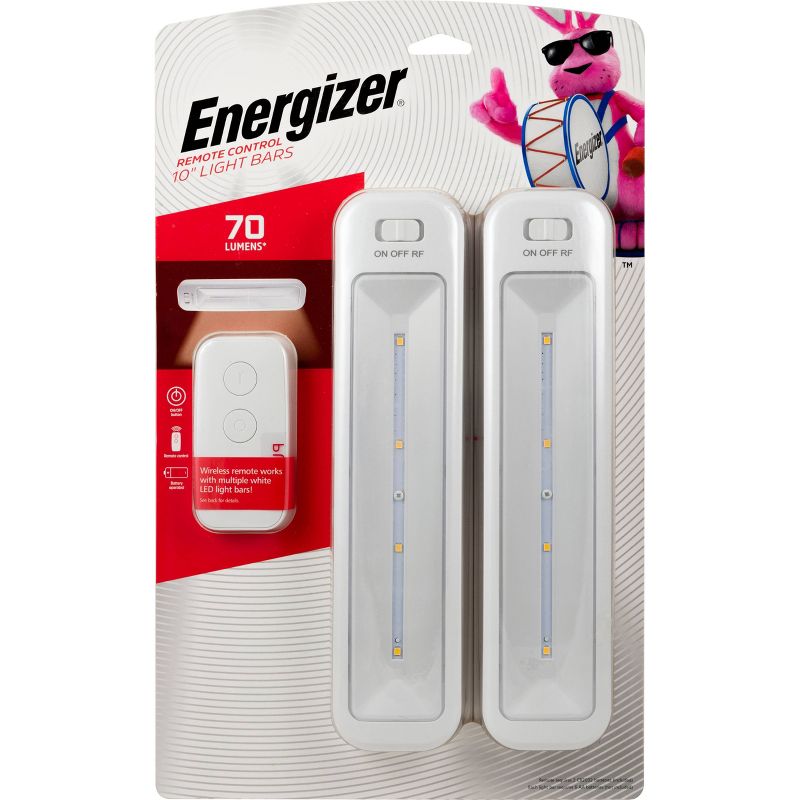 Energizer 10&#34; 2pk 70 Lumens Battery Operated LED Cabinet Lights Bar with Wireless RF White, 1 of 11