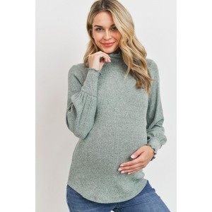 Hello Miz Women's Ribbed Knit Long Sleeve Maternity Turtleneck Sweater - 1 of 4