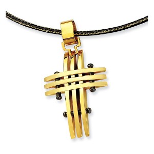 Black Bow Jewelry Gold Tone & Black Plated Stainless Steel Grid Cross Necklace - 16 Inch - 1 of 4