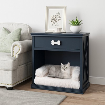FURNIinspire Pet Beds Cat Bed Kitty House, Pet Furniture, Vintage Small Storage Cabinet Hidden Cat Litter Box With Drawer, Blue, 27.5"*15.7"*28.7"