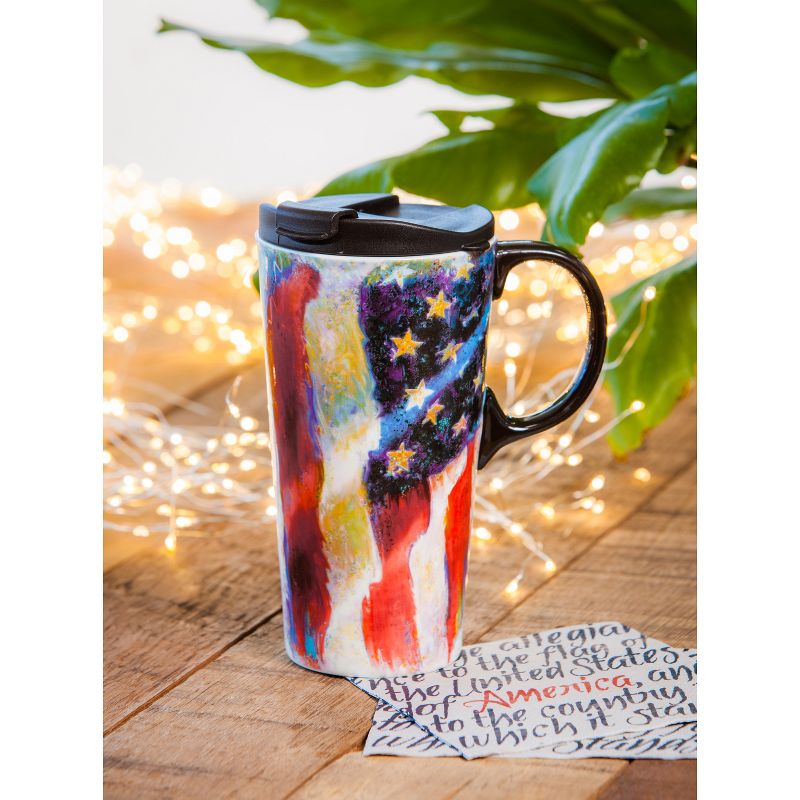 Evergreen Beautiful American Flag Ceramic Travel Cup with Lid - 5 x 4 x 7 Inches, 2 of 5